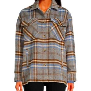 Gianni Bini Millie Blue Womens Boxy Plaid Polyester Jacket NWT Medium